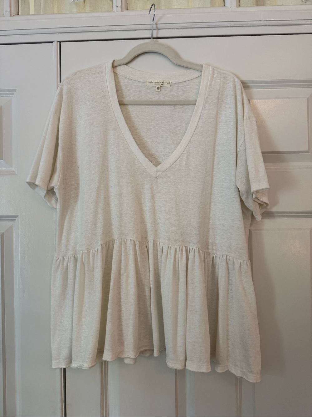Truly Madly Deeply Cream V-Neck Tee